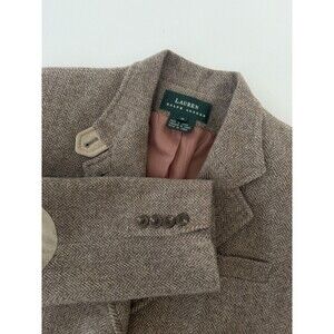 VTG Ralph Lauren LRL Brown tweed wool blazer Suede leather elbow pads size 8 Rea